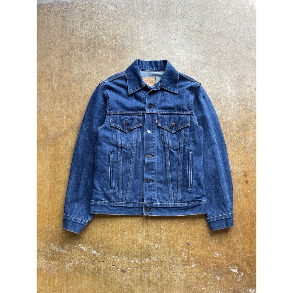 VTG 90s Levis Trucker Type 3 Dark Wash Denim Jean Jacket Small Canada Made